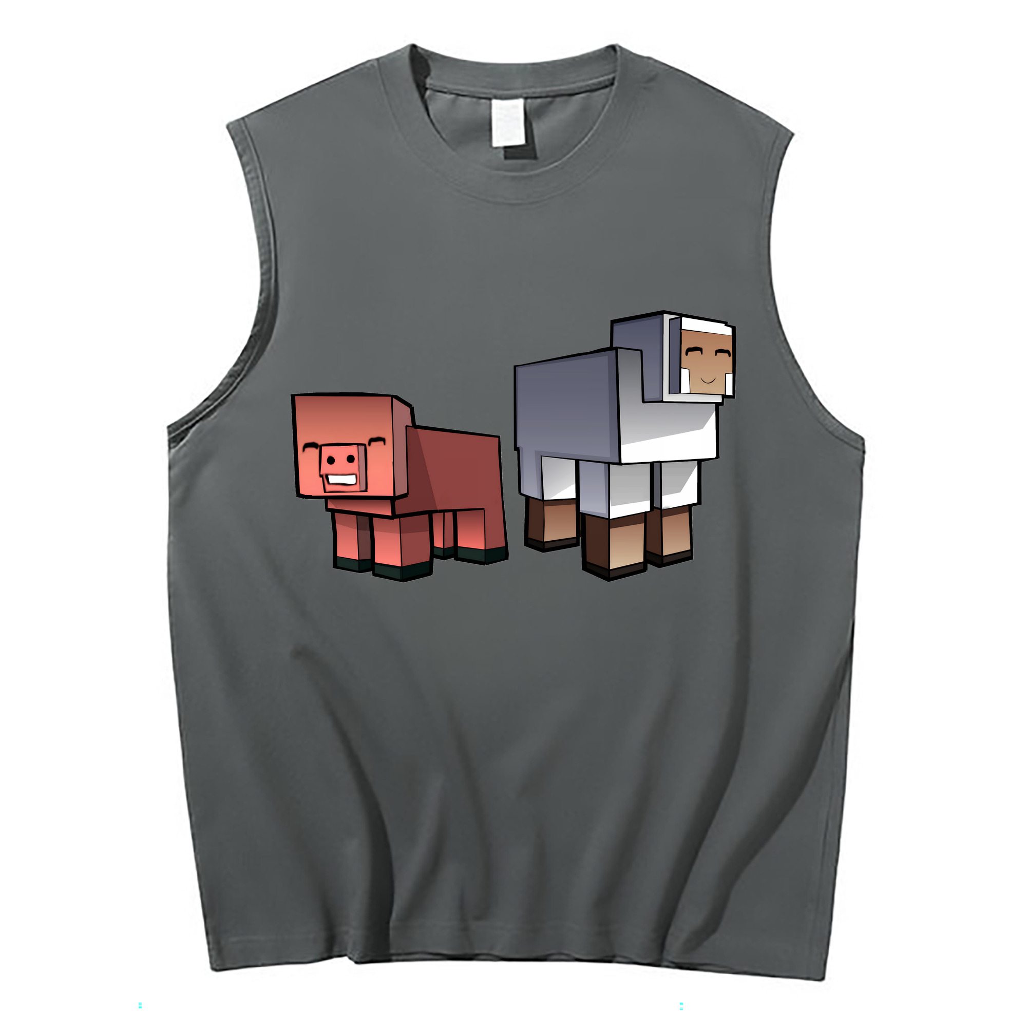 （画像用） マインクラフト ブロックの世界 Minecraft MC Block world コットン100％タンクトップ（フロントプリント）